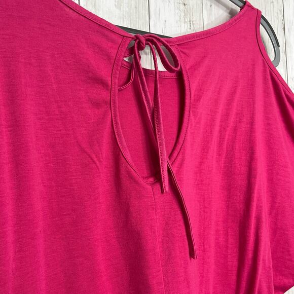 Short Sleeve Pink Dolman Sleeve Cold Shoulder Tie Back Key Hole Scoop Neck Small - Picture 4 of 11